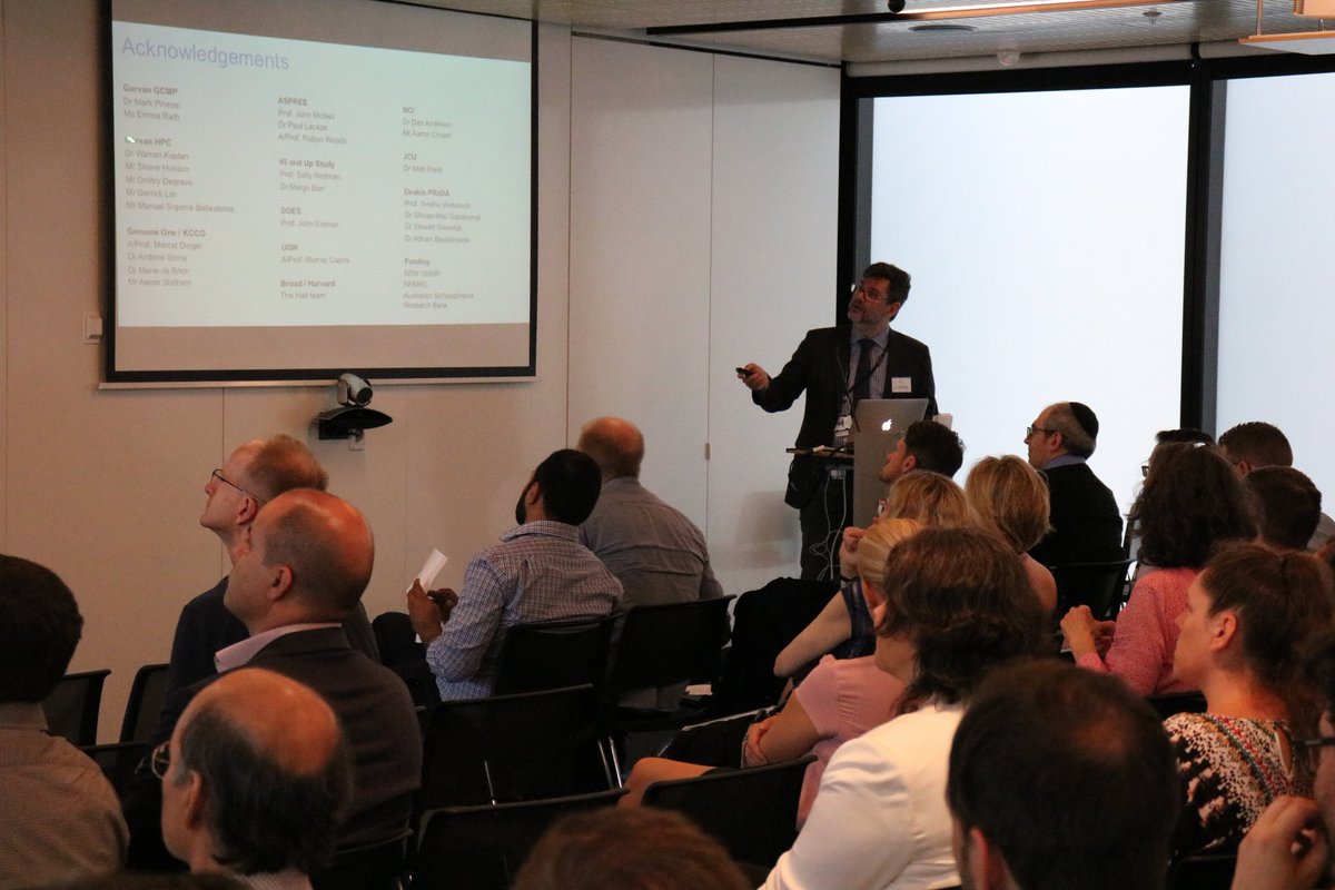 kinghorngenomes's tweet image. The first #SGCSS17 session is on the Medical Genome Reference Bank at sgc.garvan.org.au/initiatives with @ProfDMThomas, @PaulLacaze and Warren Kaplan focused on genomics in healthy ageing, the #MGRB genomic analysis platform, and pathogenic variants in the healthy elderly.