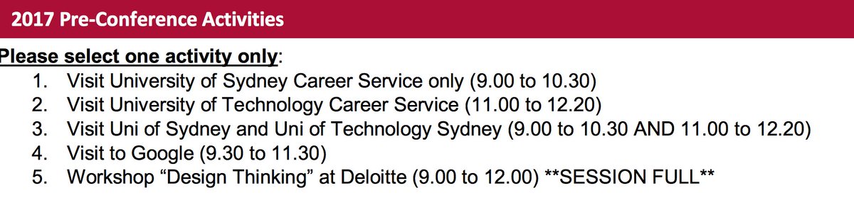 TheNAGCAS's tweet photo. Activity 1: Visit the Career Services at the University of Sydney #nagcas #nagcasconf2017 #nagcas2017 https://t.co/kEpB8jdElE