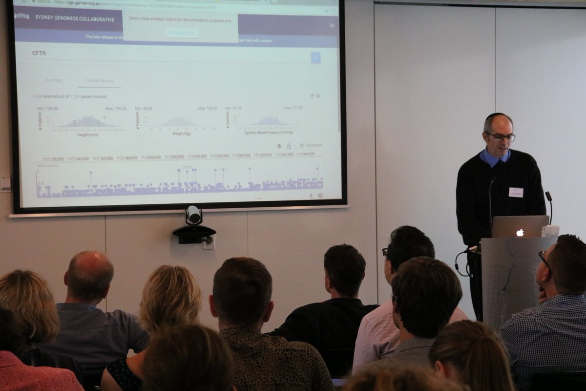 kinghorngenomes's tweet photo. Our @KaplanWarren at #SGCSS17 on the variant atlas platform for cohort genomic analysis powering Sydney Genomics Collaborative #MGRB @NSWHealth and soon @AusGenomics. More info on the platform https://t.co/lNcZK9Sz42 https://t.co/CmQxOhL3lI