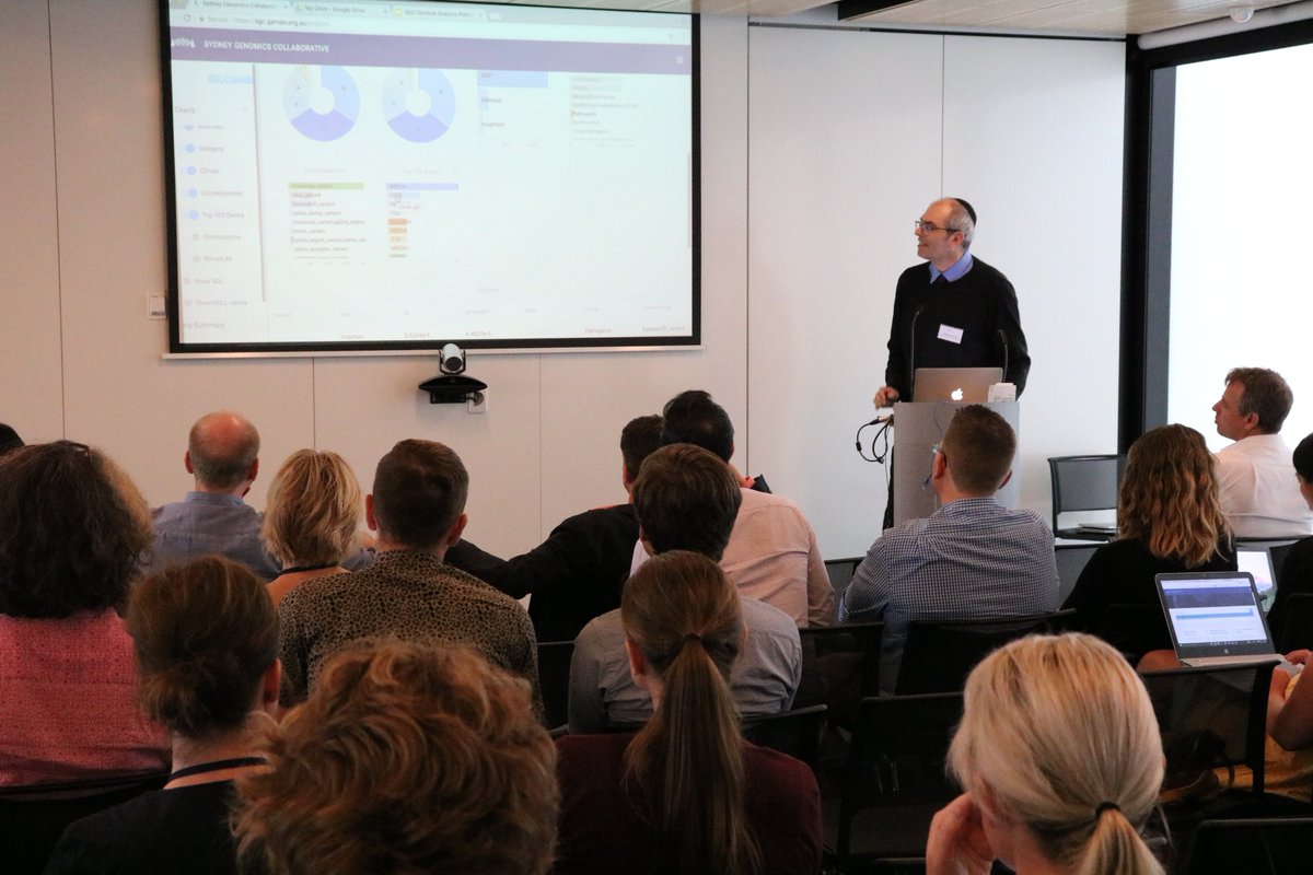 kinghorngenomes's tweet photo. Our @KaplanWarren at #SGCSS17 on the variant atlas platform for cohort genomic analysis powering Sydney Genomics Collaborative #MGRB @NSWHealth and soon @AusGenomics. More info on the platform https://t.co/lNcZK9Sz42 https://t.co/CmQxOhL3lI