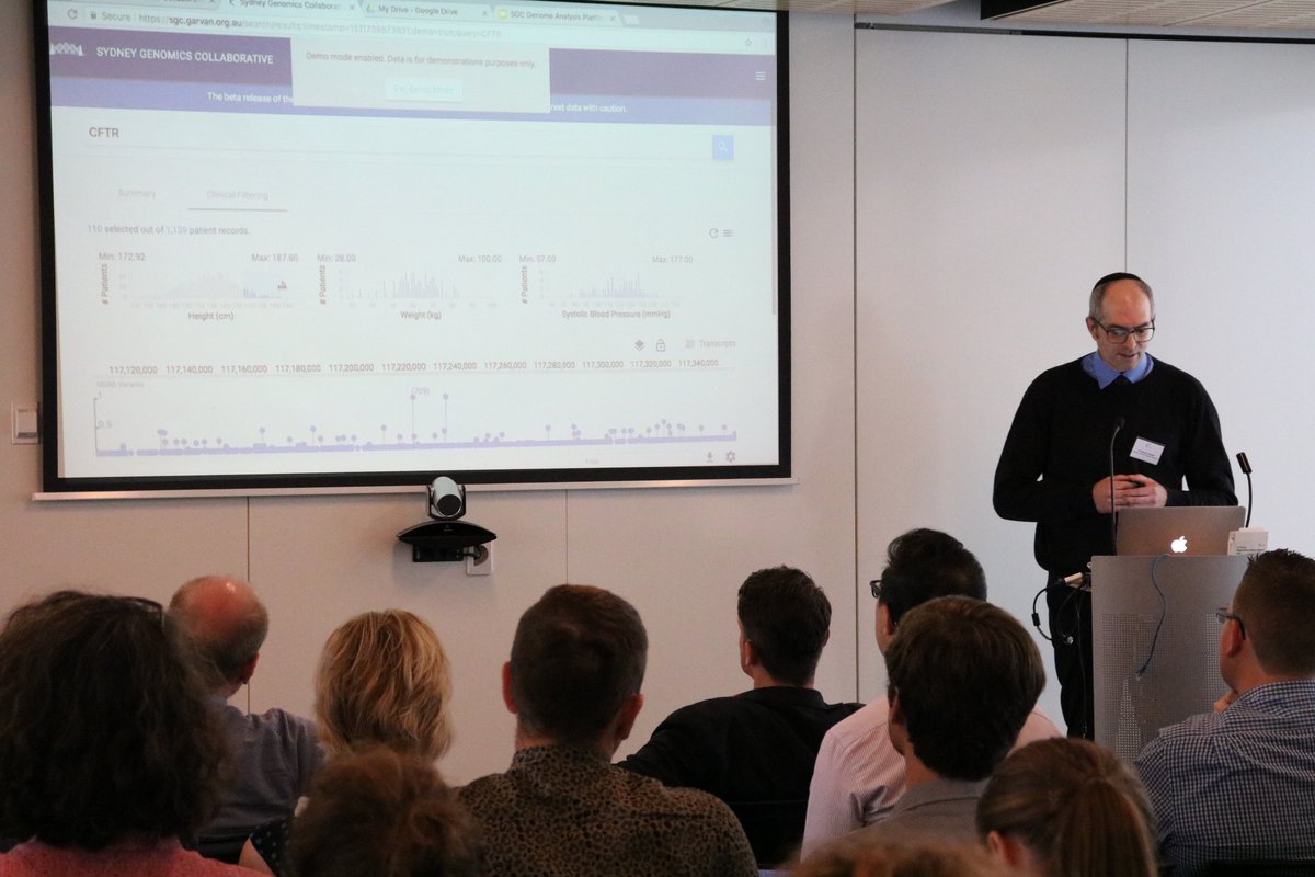 kinghorngenomes's tweet photo. Our @KaplanWarren at #SGCSS17 on the variant atlas platform for cohort genomic analysis powering Sydney Genomics Collaborative #MGRB @NSWHealth and soon @AusGenomics. More info on the platform https://t.co/lNcZK9Sz42 https://t.co/CmQxOhL3lI