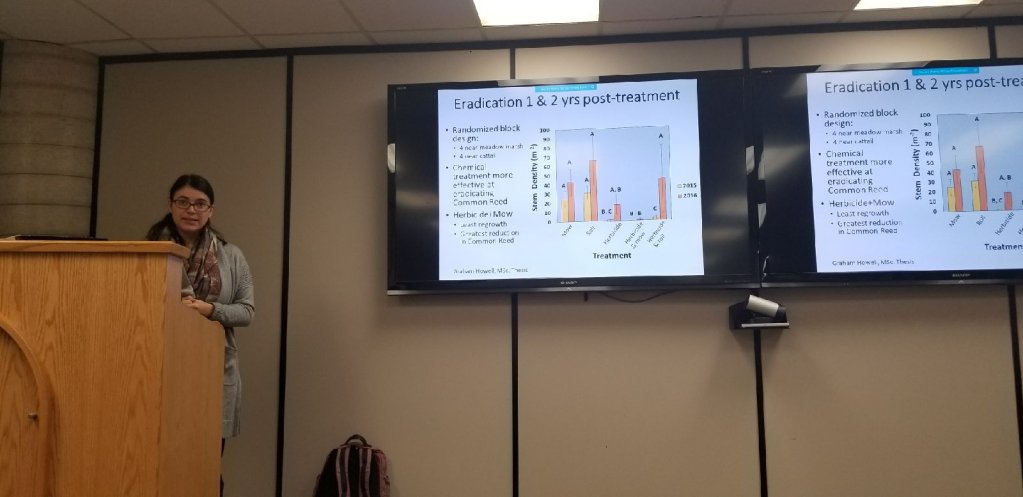 JanekirkHg's tweet photo. Best seminar I’ve seen in months! Rebecca Rooney talking about invasive commen reed in Great Lakes marshes at the Canada Centre for Inland Waters, Burlington, On https://t.co/aPcw5v4v9B