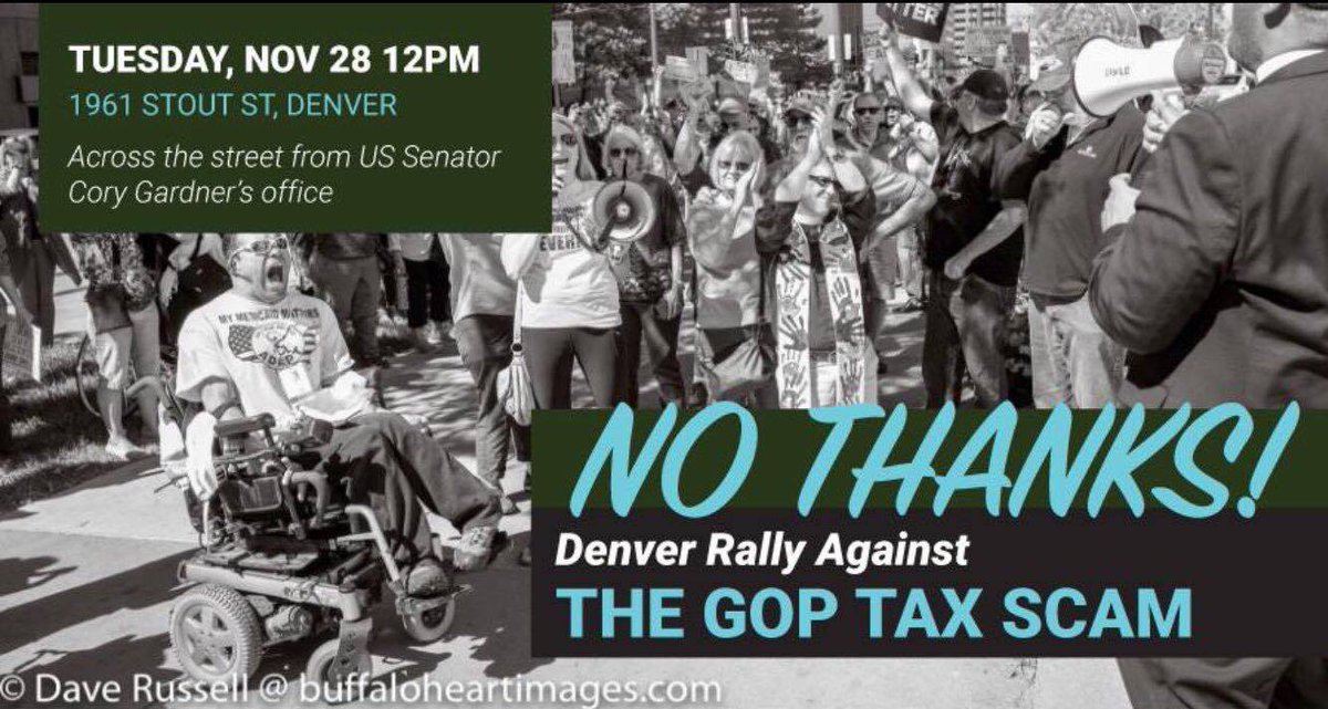 indivisiblefrr's tweet photo. We've had a look at the #GOPTaxScam and we've decided to tell @SenCoryGardner NO THANKS! Will you join us on Tuesday? https://t.co/WQgIVpX7XS