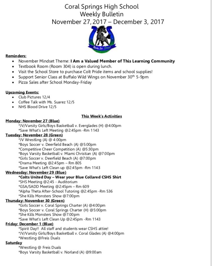 Colts—See our Weekly Bulletin and stay connected &amp; involved! Retweet! @APBrown7 <a href="/CSHSSeniors18/">♛CSHS SENIORS♛</a> <a href="/CSHS2021/">CSHS2021</a> <a href="/cshs2020/">Class of 2020</a> <a href="/cshs2019/">Class of 2019</a> <a href="/ColtConnection/">Colt Connection</a>