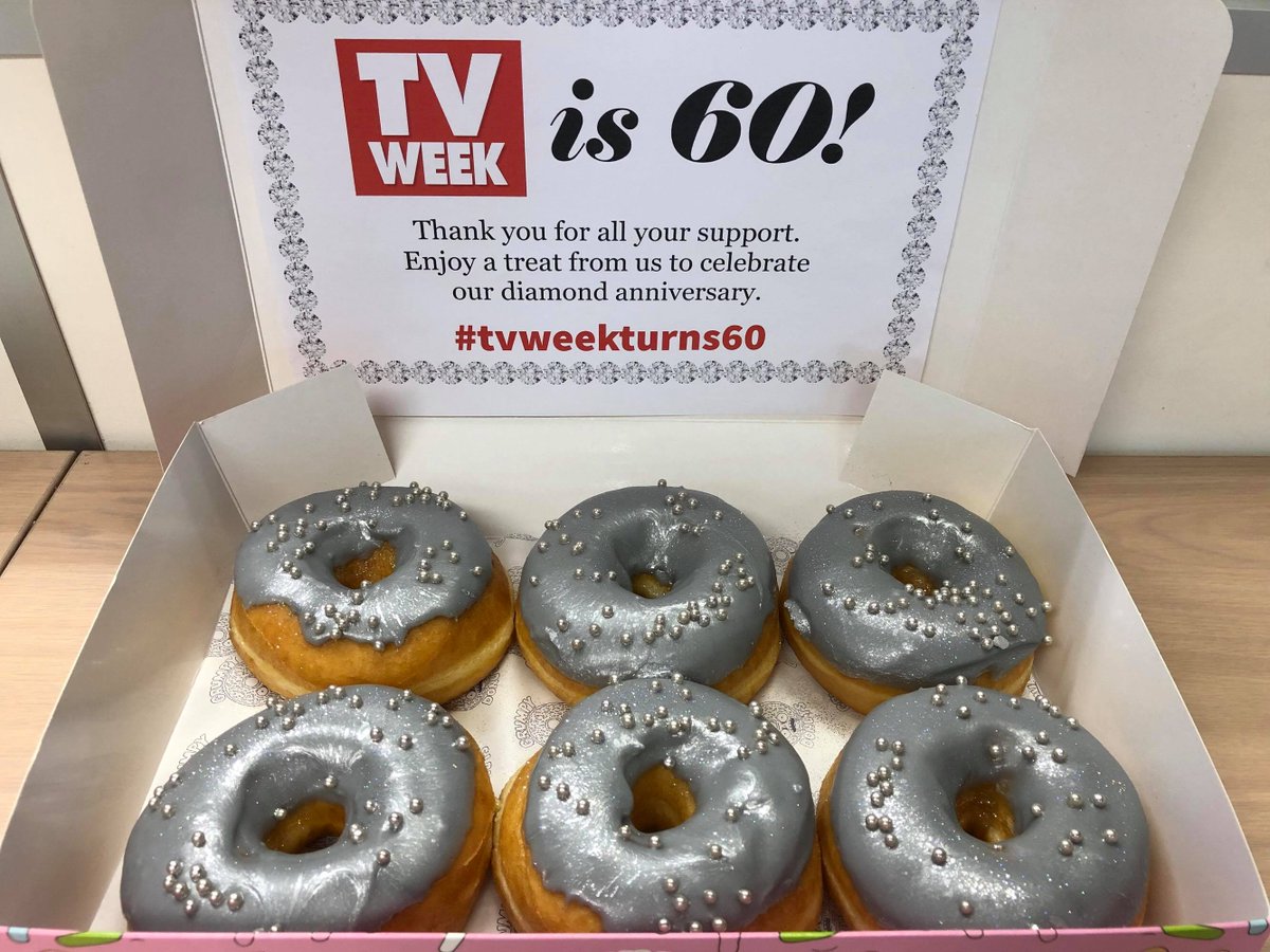 TVWEEKmag's tweet photo. It’s never too early for donuts when they’re covered in silver for TV WEEK’s 60th birthday! Our celebrations will be kicking on for three whole weeks with three extra special souvenir editions of the mag. #TVWEEKTurns60 #grumpydonuts https://t.co/pbxU6NbNza