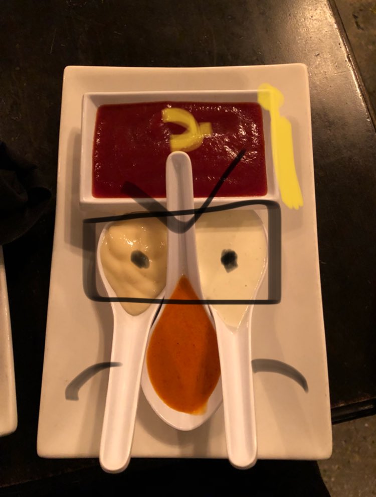 The sauce medley at Umami Burger looks weirdly familiar