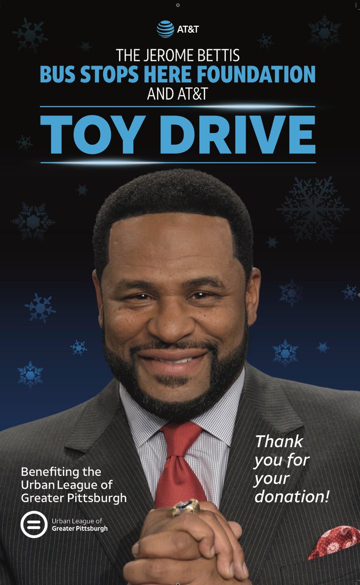 JeromeBettis36's tweet photo. This holiday season, please consider giving to those less fortunate. My foundation has teamed up once again with @att for our annual toy drive! Follow me on IG for a list of our drop-off locations. https://t.co/yqbK9aDC2U