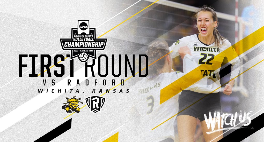 GoShockers's tweet photo. WE'RE HOSTING! @GoShockersVB will play Radford in the First Round of #NCAAVB at Charles Koch Arena. #watchus https://t.co/0EmJCQURMb