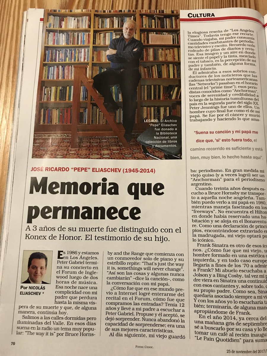 NicoEliaschev's tweet photo. En la edición de esta semana de la Revista Noticias publicaron un texto que escribí sobre mi viejo a tres años de su muerte. (No hay link todavía). https://t.co/wkM9izp7Ue