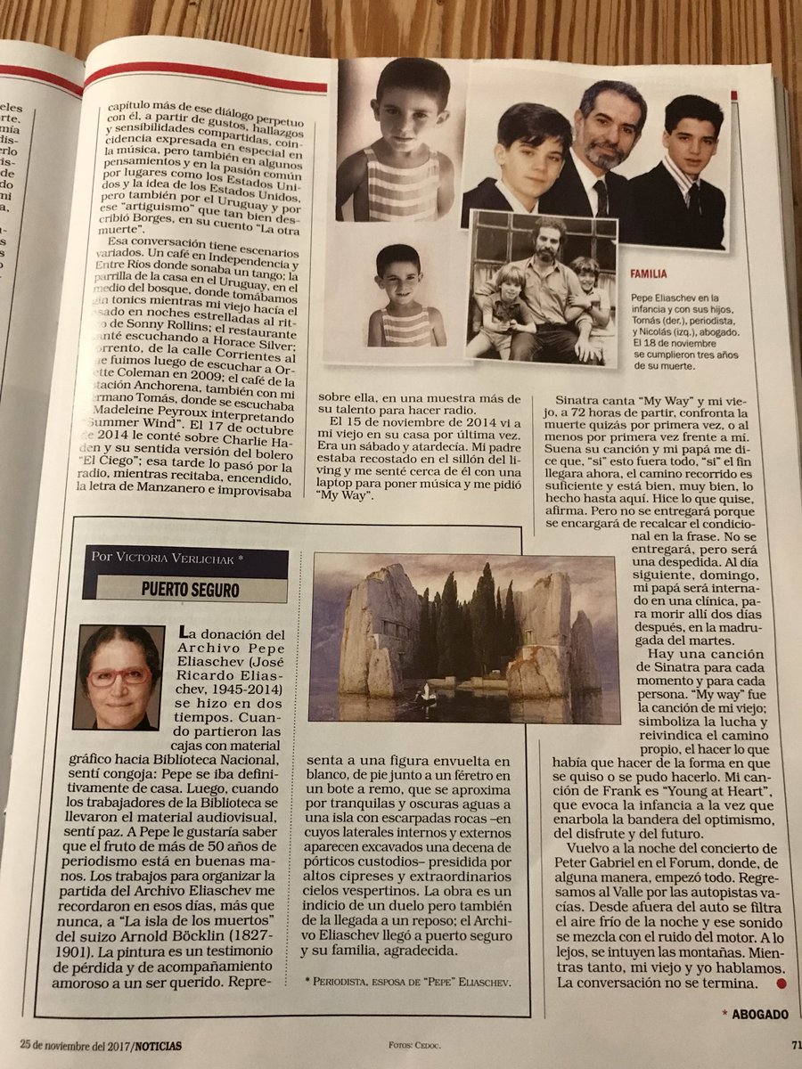 NicoEliaschev's tweet photo. En la edición de esta semana de la Revista Noticias publicaron un texto que escribí sobre mi viejo a tres años de su muerte. (No hay link todavía). https://t.co/wkM9izp7Ue