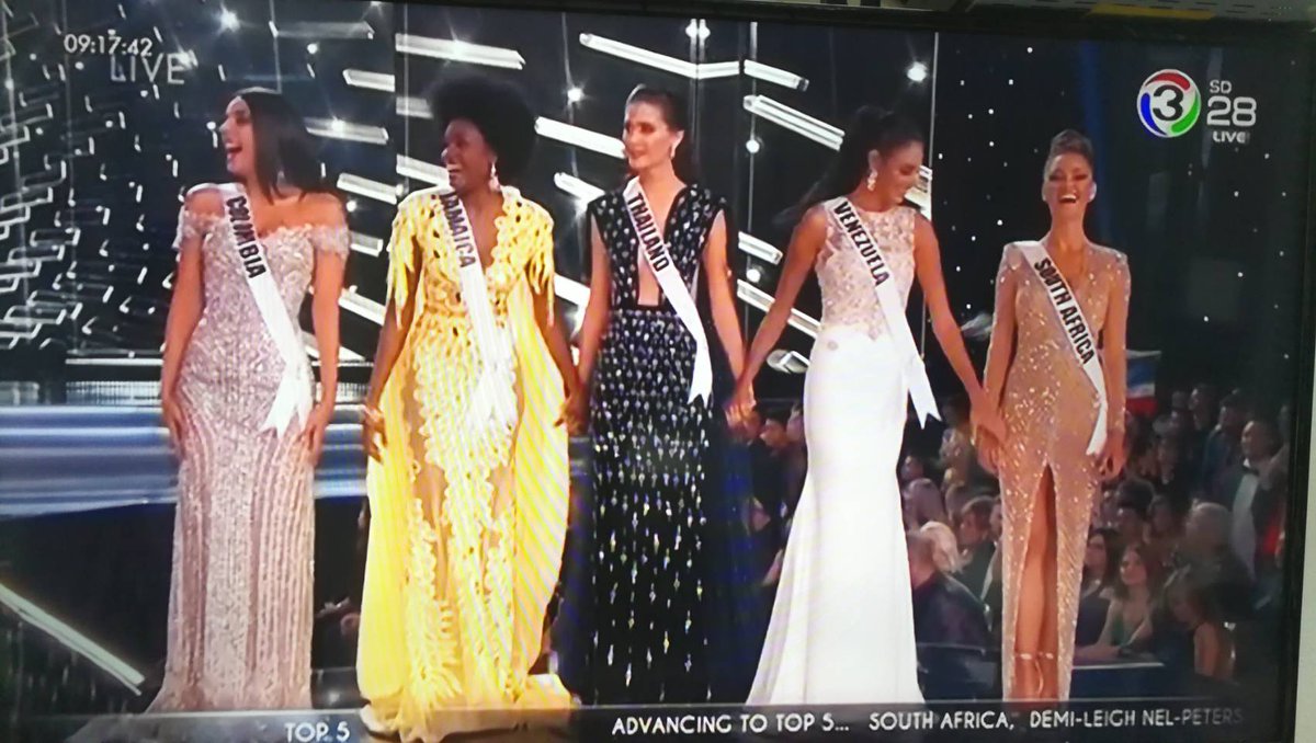 SPRiNGNEWS_TH's tweet photo. มงจะลง!! “มารีญา” ผ่านเข้ารอบ5คนสุดท้าย Miss Universe2017

1.South Africa
2.Venezuela
3.Thailand
4.Jamaica
5.Colombia

#MissUniverse #THAILAND #SpringNews https://t.co/JApJiTPLur