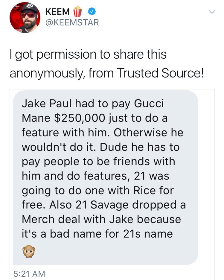 topfreestyles's tweet image. Jake Paul paid $250k for a Gucci feature 😳