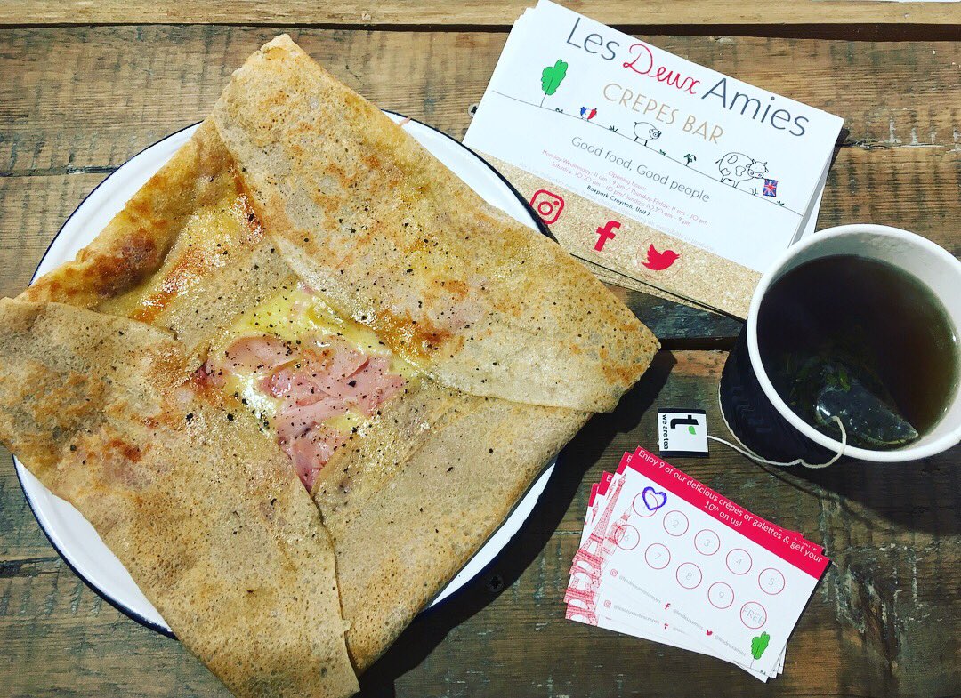 lesdeuxamies's tweet photo. ** BREAKFAST DEAL ** 
Breakfast served in our Shoreditch shop ! Monday to Friday from 8AM to 10AM ➡️ Nutella crepe + hot drink £4 , Ham &amp; cheese + hot drink £6 😋😋
.
#breakfast #breakfastdeal #sweet #savoury #lesdeuxamies #crepebar #boxpark @boxpark https://t.co/0U4uQBV8ST