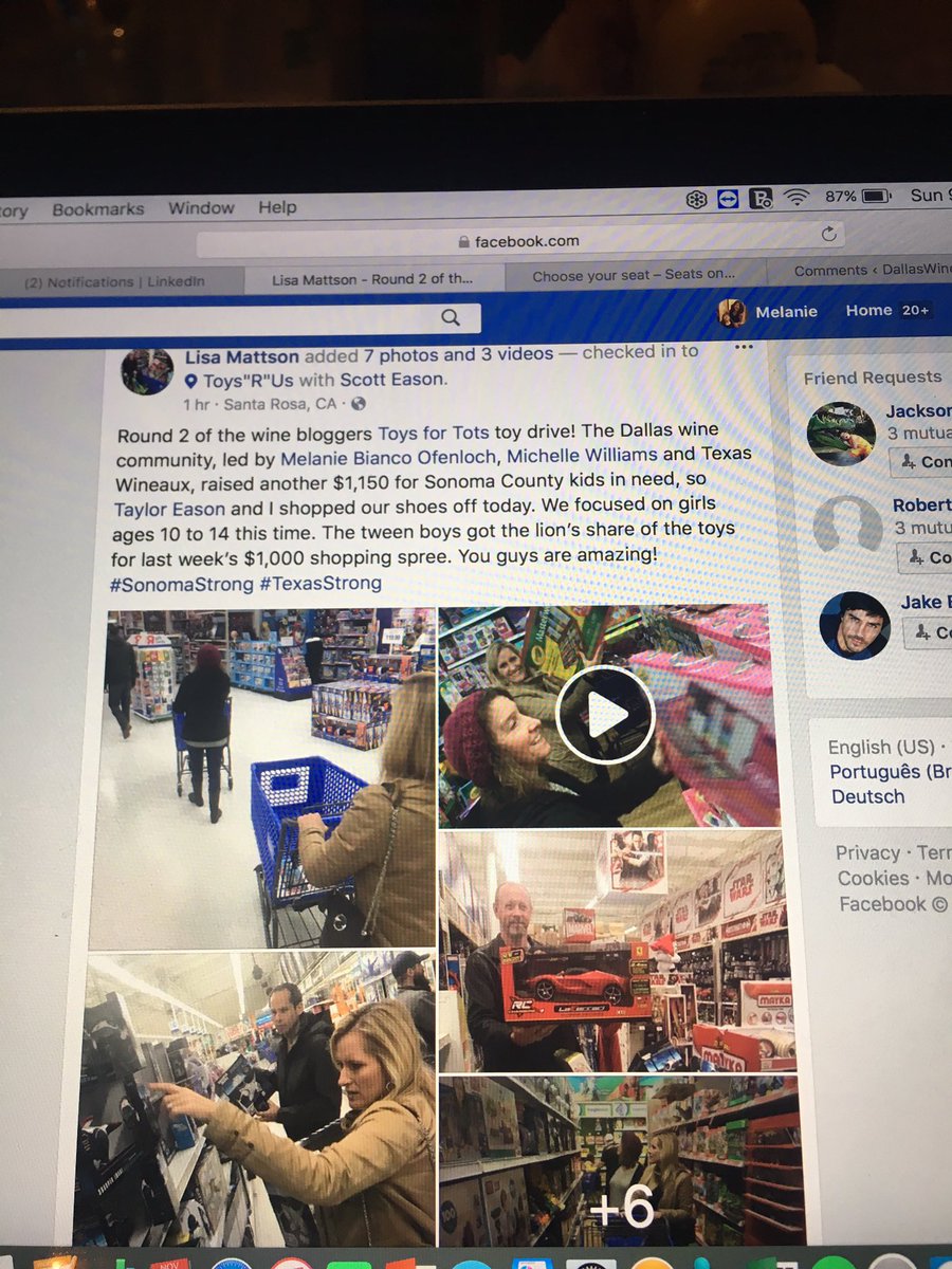 dallaswinechick's tweet photo. Gotta give the non Facebook #dallaswineaux a shout out for the great #Sonomastrong @ToysForTots_USA work we did thanks to @lisamattsonwine.  @sheripattillo @Friscokid49 @winedowndallas. We made some holidays brighter! https://t.co/SZdcue9nlT