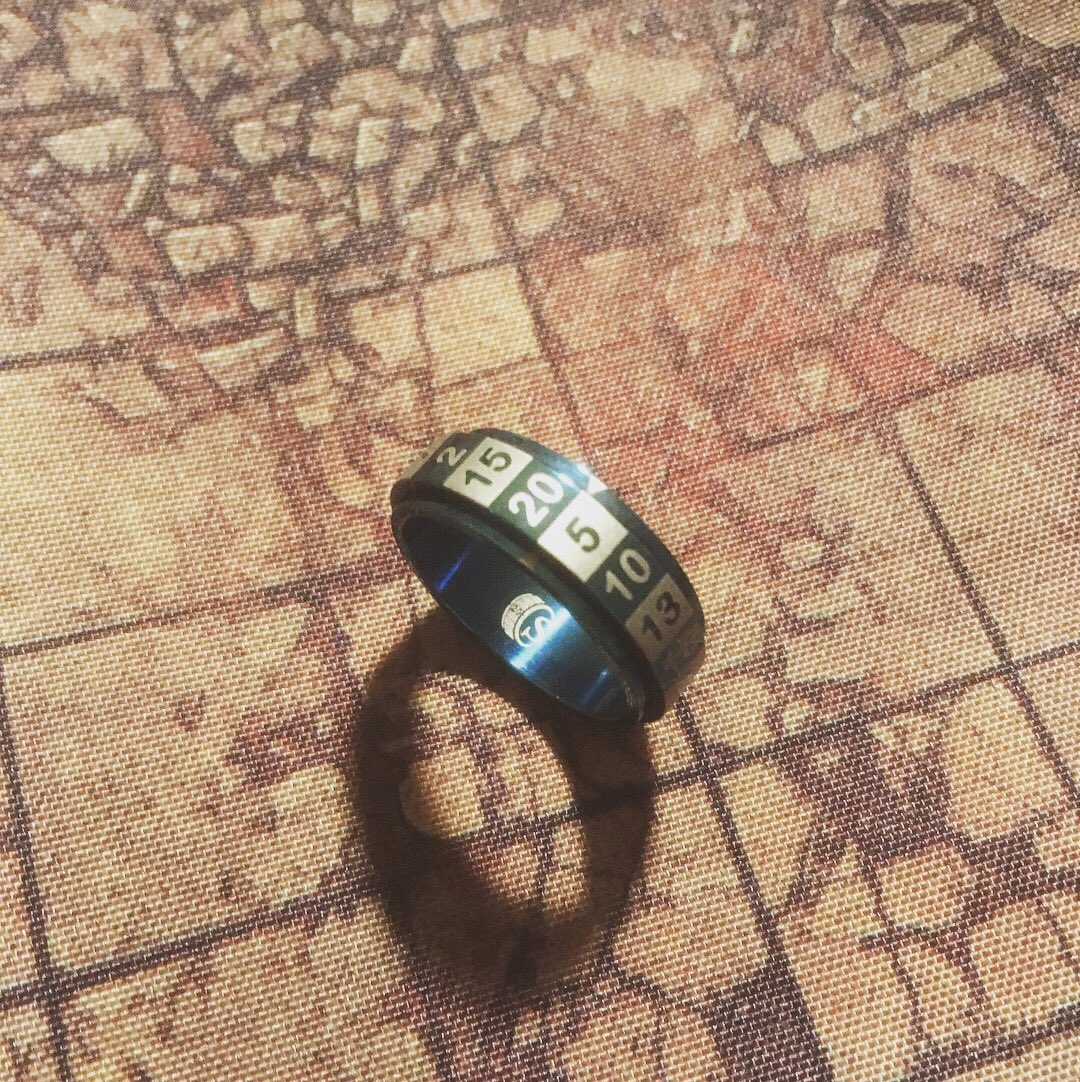 RemassogsRealm's tweet photo. #d20 ring @critsuccess . A #20sided spin option for your finger. Great for messing with your #gaminggroup as well. #dungeonsanddragons #tabletopgames #tabletopgaming #dmessentials #dungeonmaster #smirkingdragon #dm #boardgamesrule https://t.co/ClCqs6Cg8P