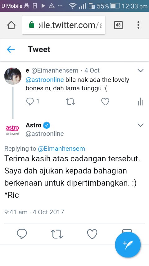 Eimanhensem's tweet photo. @astroonline Masalah saya ni besar sangat. Bila nak tayangkan the lovely bones?? Huhuhu :'(((((( https://t.co/xoAMhedYEu