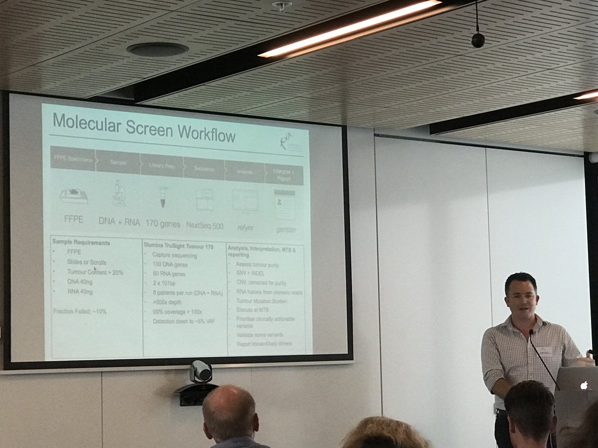 kinghorngenomes's tweet photo. Our @markjcowley describing the targeted #genome sequencing approach and analysis pipeline for the Molecular Screening and Therapeutics (MoST) clinical trials: reporting integrated SNVs, INDELs and CNVs from a targeted gene sequencing panel #SGCSS17 https://t.co/mFUtkeJ0YI