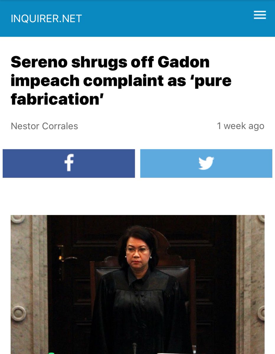 PunchTheLies's tweet photo. Sereno shrugs off Gadon Impeach complaint as ‘pure fabrication’

#DisbarGadon https://t.co/uUeLFFhB2a