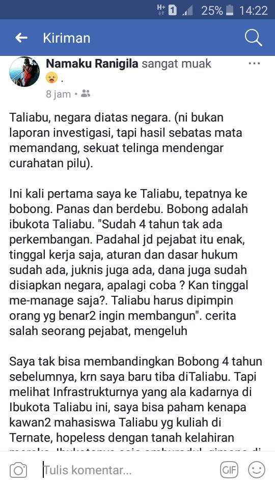 MariaTaramen83's tweet photo. Ada "Indonesia" yang luput dari liputan para peliput dan pengambil kebijakan Pusat Indonesia. Taliabu....
@jokowi @KSPgoid @tempodotco @komnasham @mediaindonesia @DivHumasPolri 
Tolong di lihat tuh semena2nya pejabat di sana https://t.co/ei8PBnrvFN