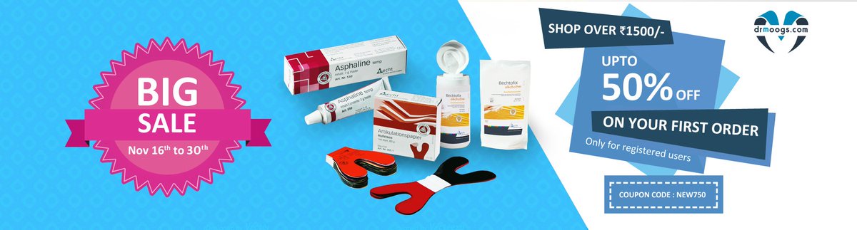 DrMoogs's tweet photo. Spend Less – Save More
Get up to 50% off on purchase of dental products worth Rs. 1500 and more on your first order.
Exclusive offer only for registered users. Use coupon code: NEW750.
Hurry NOW! Visit https://t.co/QwBE4eGRdp  
Offer valid from 16th Nov to 30th Nov. https://t.co/lekqBmsqpi