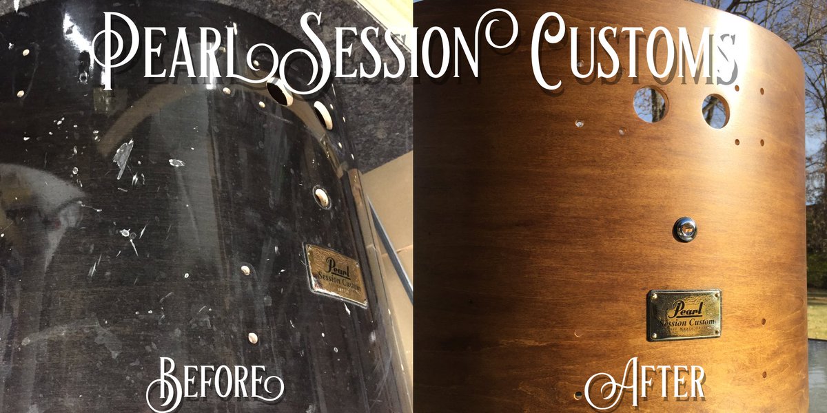 TheDrumReaper's tweet photo. A single before/after to sum up a really fun project. The new stain color was brewed in-house using locally roasted coffee! All work was done with my own hands. 😎 #handcrafted #custom #drum #repair #refurbished #polished #brass https://t.co/LGIOQroDx5