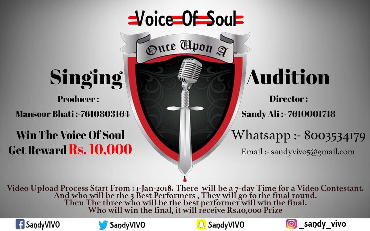 SandyVIVO_'s tweet photo. Singing Auditions Guy’s Take Part And Share Guys
Apni singing 🎤 Video hame whatsapp Per Send kare
Jiske Video Shoot karne ki problem he clarity issue he so We Can Shoot Your Video FREE Of Cost
#sandyvivo #sandyali #wazidali #vos #voiceofsoul #BiggBoss11 #saregamapalilchamp https://t.co/9jAQYfeS7g