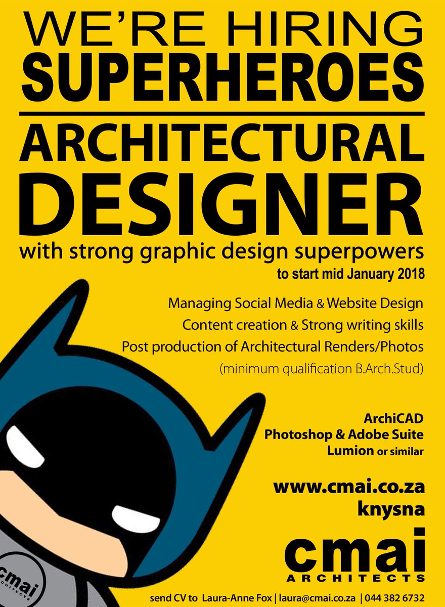 CMAIarchitects's tweet photo. We're looking for another Superhero to join our team https://t.co/tgk17hfQQC