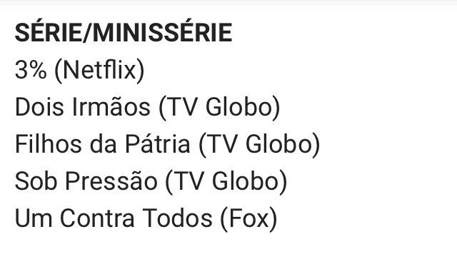 VoteMF's tweet photo. A 'Associação Paulistana de Críticos de Arte' nomeou 3% ao Troféu APCA na categoria Série/Minissérie https://t.co/hhlVzzZLhl