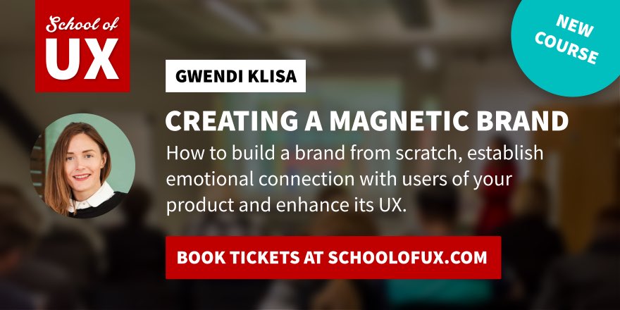 theschoolofux's tweet photo. Learn how to create a magnetic #brand from scratch at our new #course in London run by a talented designer @GwendiKlisa: https://t.co/hl7sWHnuZ0 #branding #ux https://t.co/TiK2XSrAET
