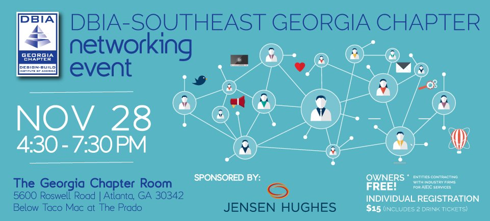 LAST CHANCE TO REGISTER: DBIA SE Networking Event. Join us for our final event of 2017!  Many thanks to our event sponsor @JENSEN_HUGHES!

dbia-se.org