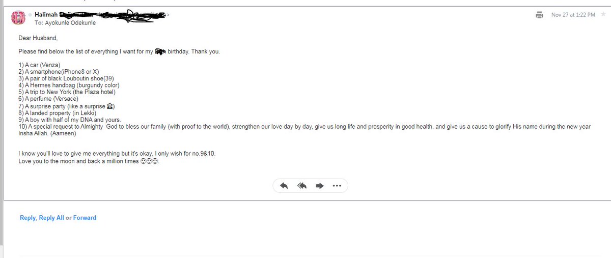 oddy4real's tweet photo. Asked Wifey what she wants for her birthday. She sent me this mail 😍😍😍😍 https://t.co/TwFd41dZiM