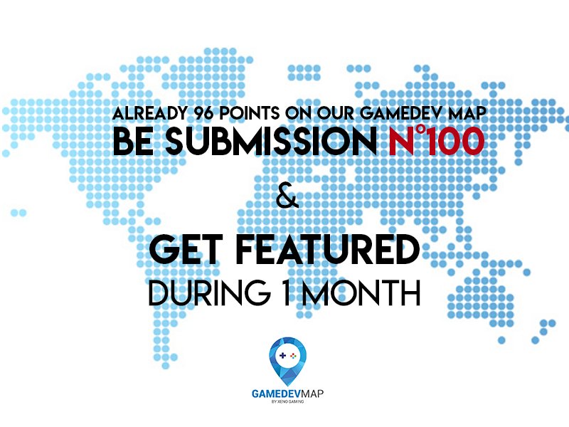 GameDev_Map's tweet image. It's not too late!
The 100's submission will get featured during 1 month on our homepage! ⚡️🎁🌟🆓
gamedevmap.xeno-gaming.com #IndieGame #IndieDev #VideoGames #Localization #SoundDesign #3D #Art #2D #GamePromo #GameDesign #IndieGameDev