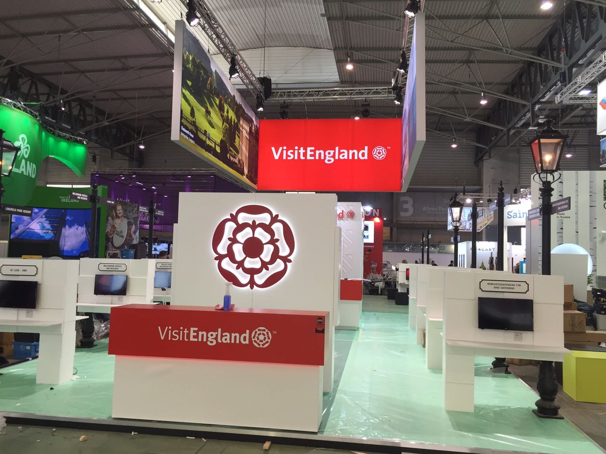 VisitEnglandBiz's tweet photo. We've arrived in #Barcelona for #ibtmworld Our new stand -G35 - is coming along nicely, make sure you come say Hello! #EventsEngland https://t.co/wpr4a4Bhke