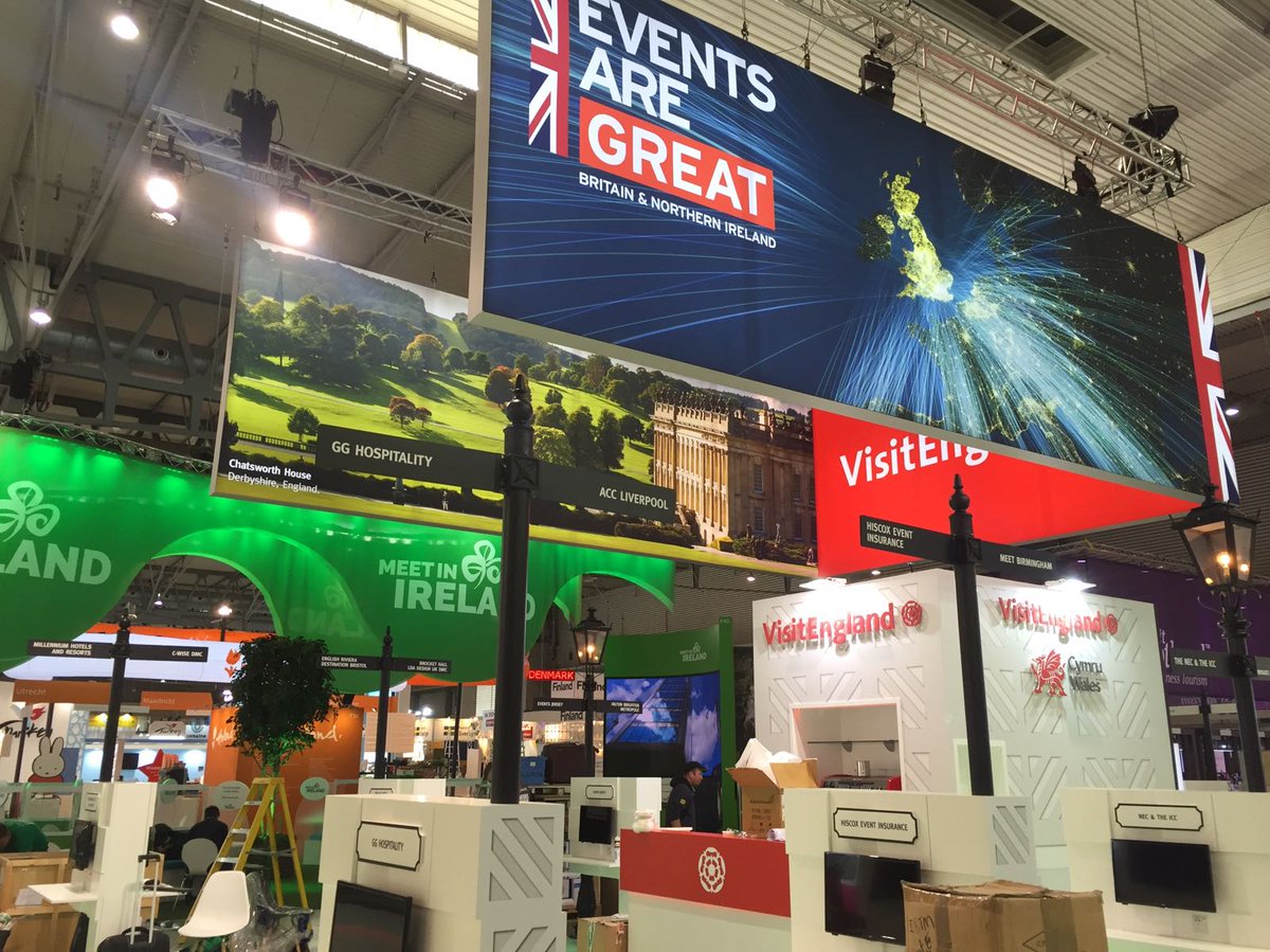 VisitEnglandBiz's tweet photo. We've arrived in #Barcelona for #ibtmworld Our new stand -G35 - is coming along nicely, make sure you come say Hello! #EventsEngland https://t.co/wpr4a4Bhke