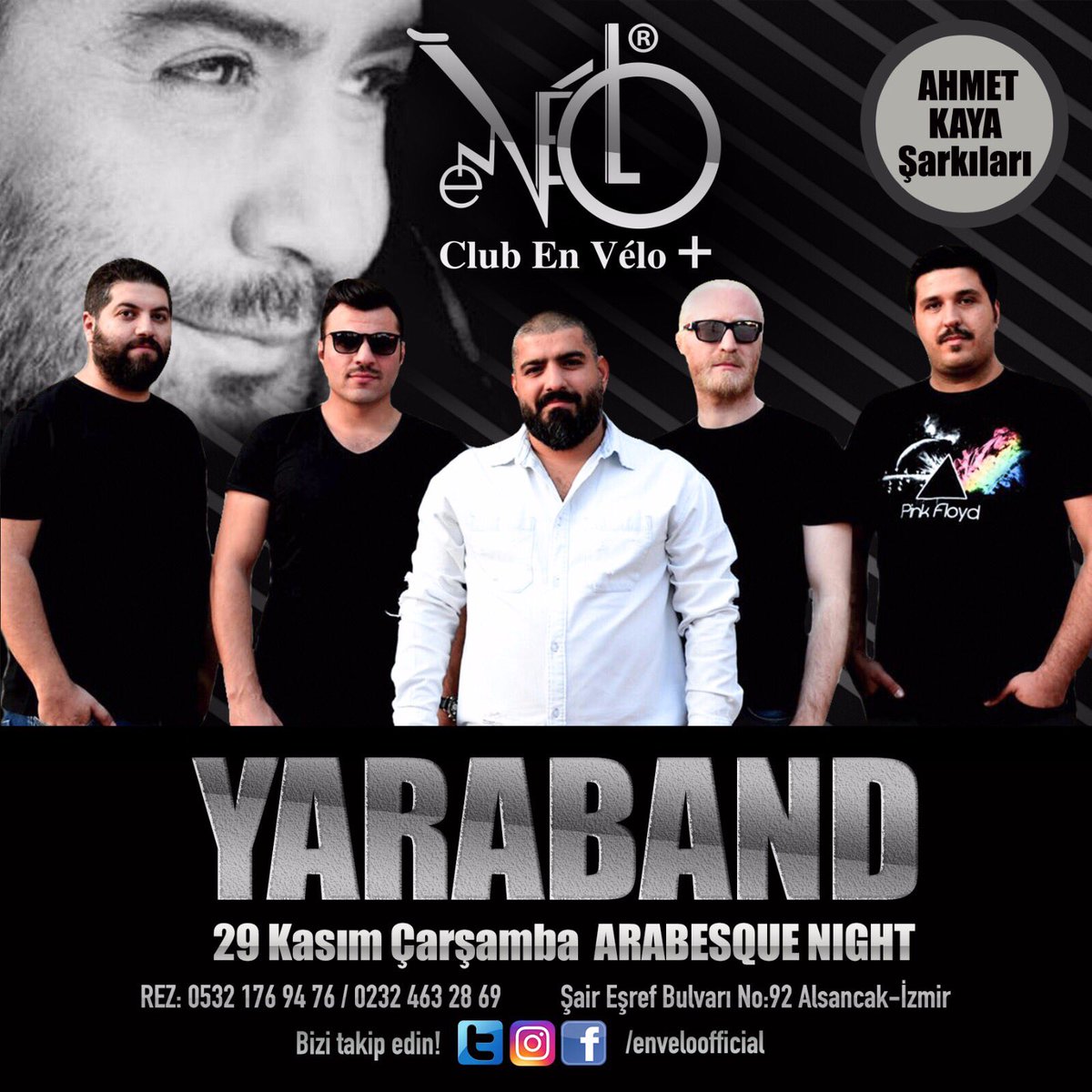 enveloofficial's tweet photo. Bu çarşamba yaralarınızı Ahmet Kaya ile iyileştirmeye geliyoruz... 🎤🥂 Yaraband’ın eşsiz yorumuna eşlik etmek için rezervasyon numaralarımız; 0 (232) 463 28 69 veya 0 (532) 176 94 76 #clubenvelo #28yıldır #izmirdeeğlence #gecehayati #yaraband https://t.co/SoDOl6mA7B
