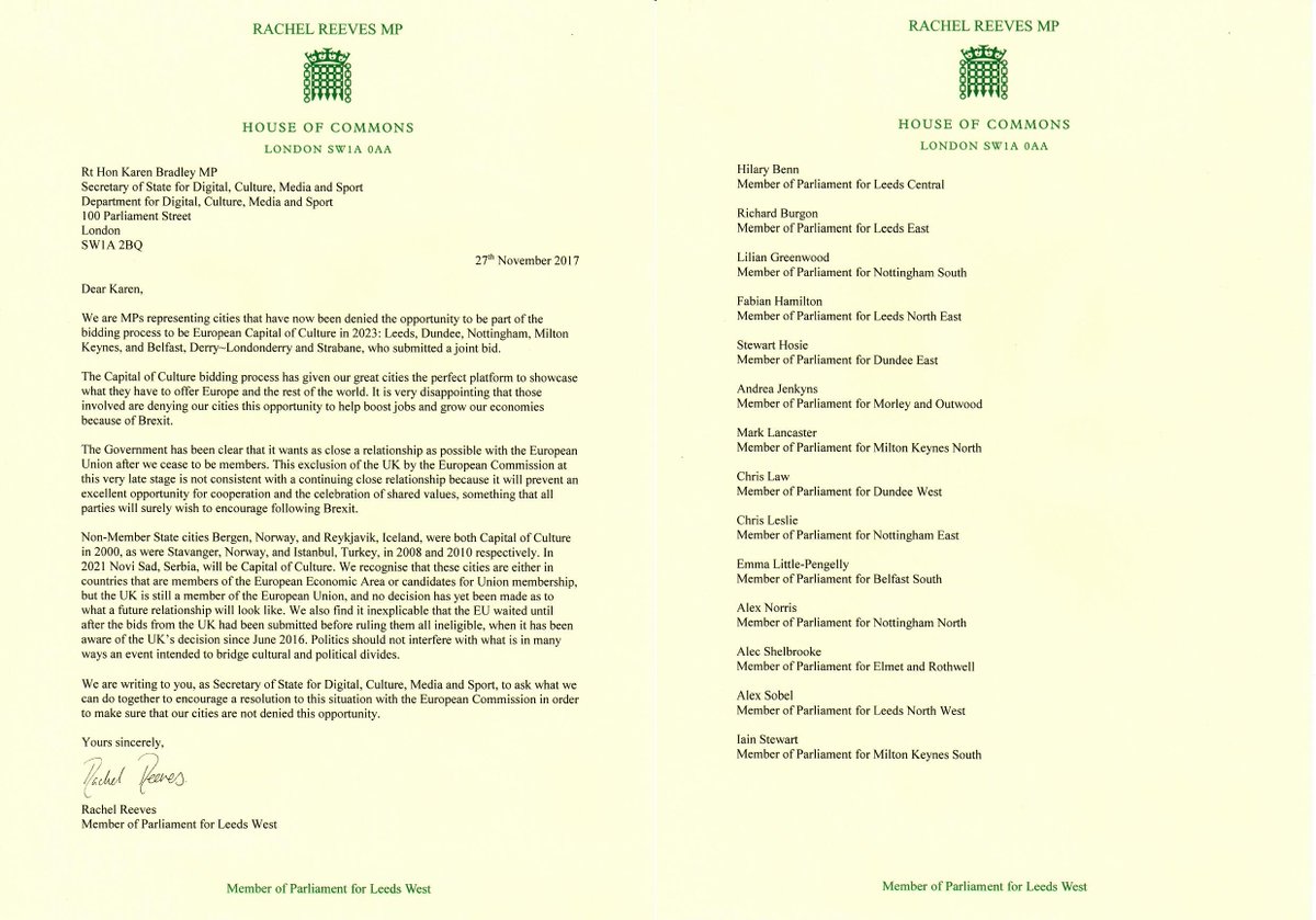 Other non-EU countries have hosted European Capital of Culture. The UK shouldn’t miss out just because of Brexit. I’ve written to Juncker and the Culture Secretary to call for urgent action.