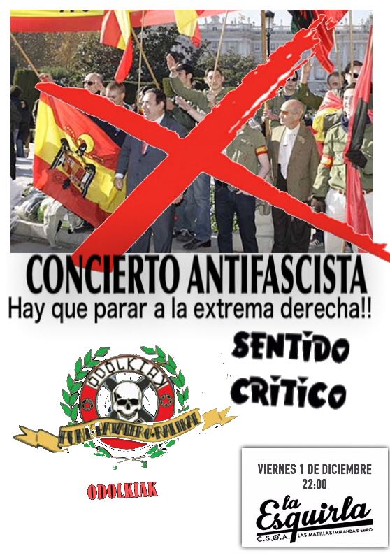 El ritmo no para. Este viernes concierto antifascista con <a href="/OdolkiakTaldea/">ODK</a> y Sentido Crítico