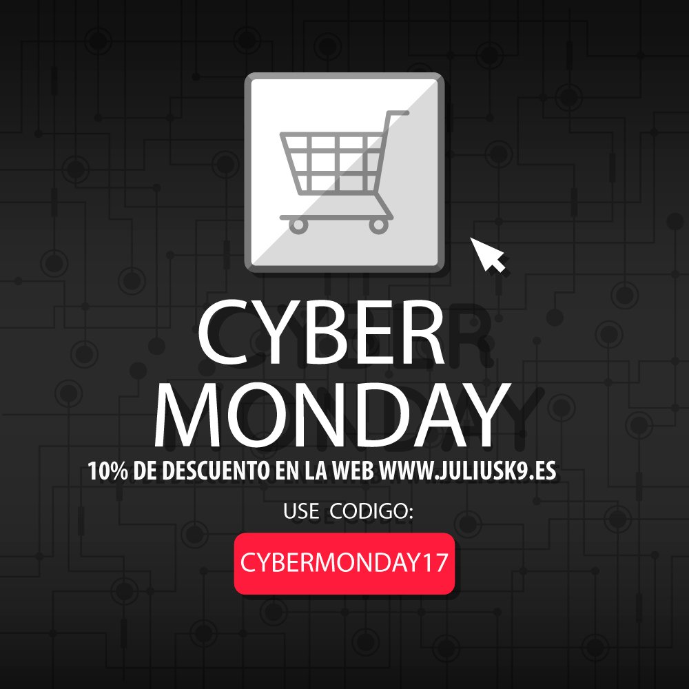 JuliusK9es's tweet image. Para los rezagados del Blackfriday tenemos un descuento del 10% por el Cybermonday solo hoy Lunes en juliusk9.es
Codigo: CYBERMONDAY17