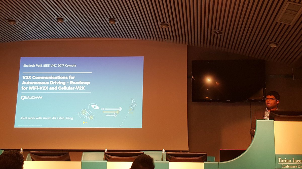 SCCS_UniSurrey's tweet photo. First up for #VNC17 is Sailesh Patil and Jerome Haerri from @Qualcomm giving a talk on "V2X Communications for Autonomous Driving - Roadmap for WiFi-V2X and Cellular-V2X" https://t.co/mj9M80Ki5k