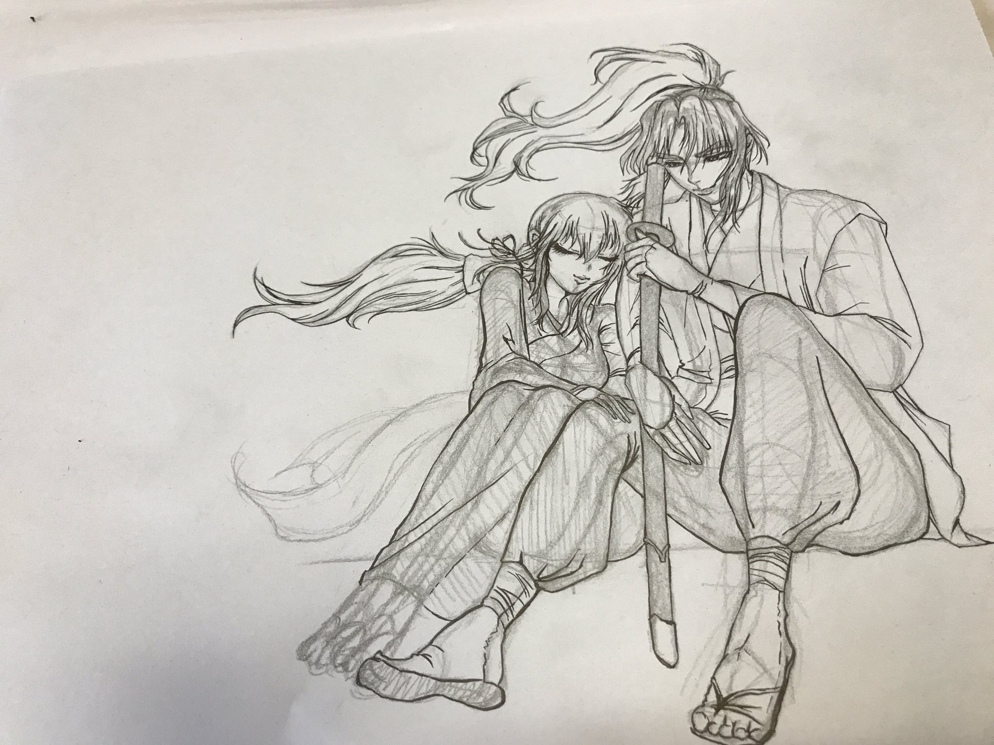 まりやんレトリィバァ リクエスト イラスト11 さんからのリクエスト 弦之助と朧 人体と人体が寄り添うってゆう構図の難しさと和服のシワが苦労しました でも絆 撤去前に2人を描けて良かった 描いて気づいたけど朧は巨乳w