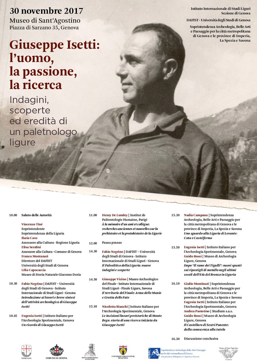 sabaplig's tweet photo. Giuseppe Isetti: l’uomo, la passione, la ricerca.
Indagini, scoperte ed eredità di un paletnologo ligure. Genova, Museo di Sant’Agostino, 30 novembre 2017 https://t.co/OLZDFZw9XT @LiguriaOnLine @ComunediGenova @IISL @IISLGE @UniGenova @MiBACTLiguria https://t.co/LXcAVMrYJw