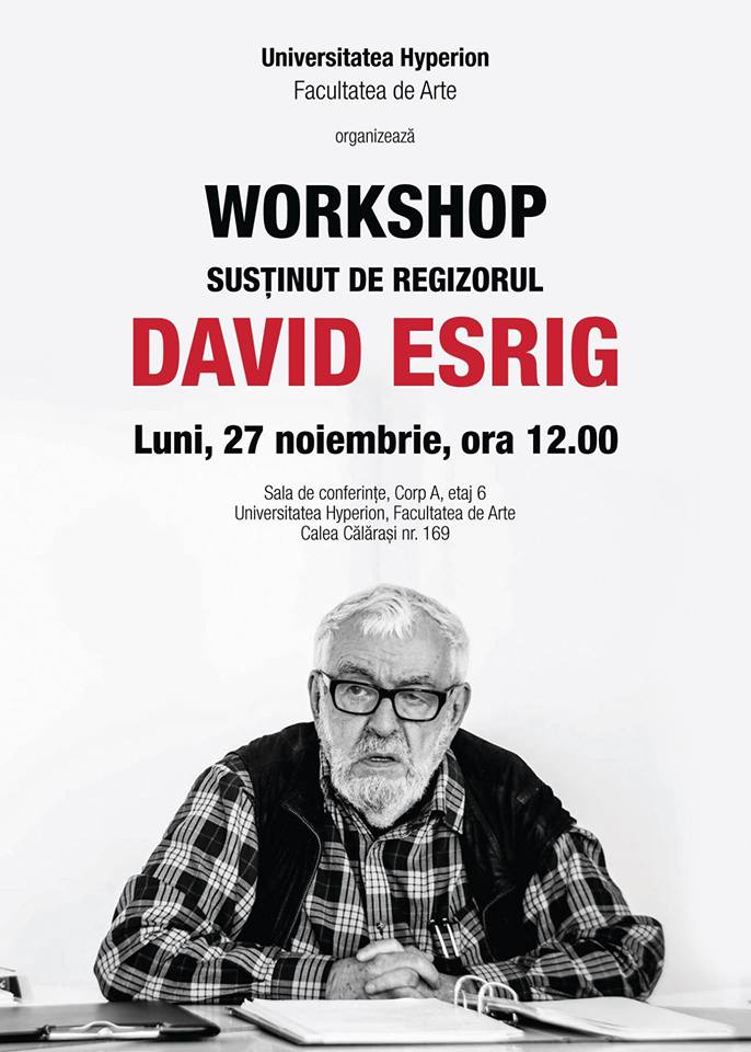 UHyperion's tweet photo. #Workshop susținut de regizorul David Esrig, la Facultatea de #ArteHyperion ☺️🎬📽️
Luni | 27 Noiembrie | Ora 12:00 | Sala de conferințe a Univ. Hyperion https://t.co/dFUlKfbbmY