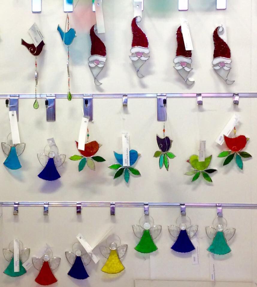 More unique handmade Christmas decorations at the <a href="/GardensBuxton/">Pavilion Gardens</a> by <a href="/SarahBrelsford/">Sarah Brelsford Studio</a> glass artist. These look gorgeous hung in a window as well!
