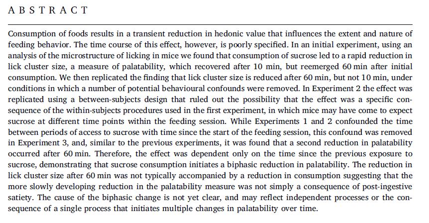 DurhamPsych's tweet photo. NEW from Strickland, Austen & Sanderson "A biphasic reduction in a measure of #palatability following #sucrose consumption in #mice" https://t.co/NPlLhtmRFm
Read for free @DroDurham https://t.co/GbcezREqzN