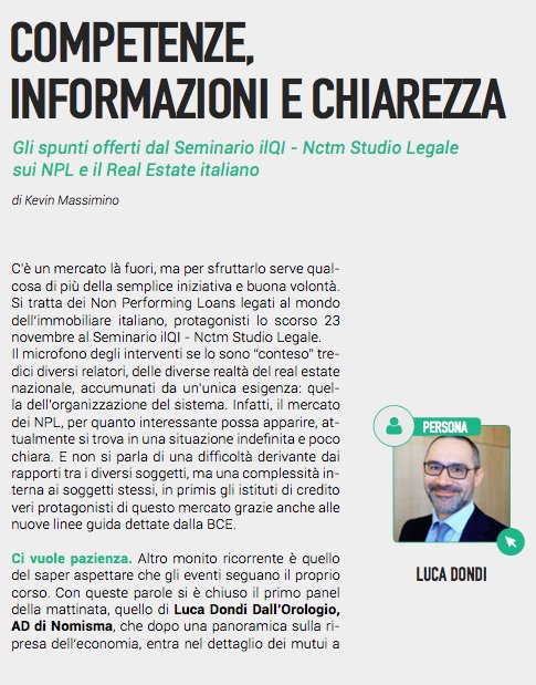 DailyRE's tweet photo. #settimanaleQI Competenze, informazioni e chiarezza
Gli spunti offerti dal Seminario #ilQI - Nctm Studio Legale sui #NPL e il #RealEstate italiano
https://t.co/yz2dnA63GN https://t.co/3CIfRjV7vr