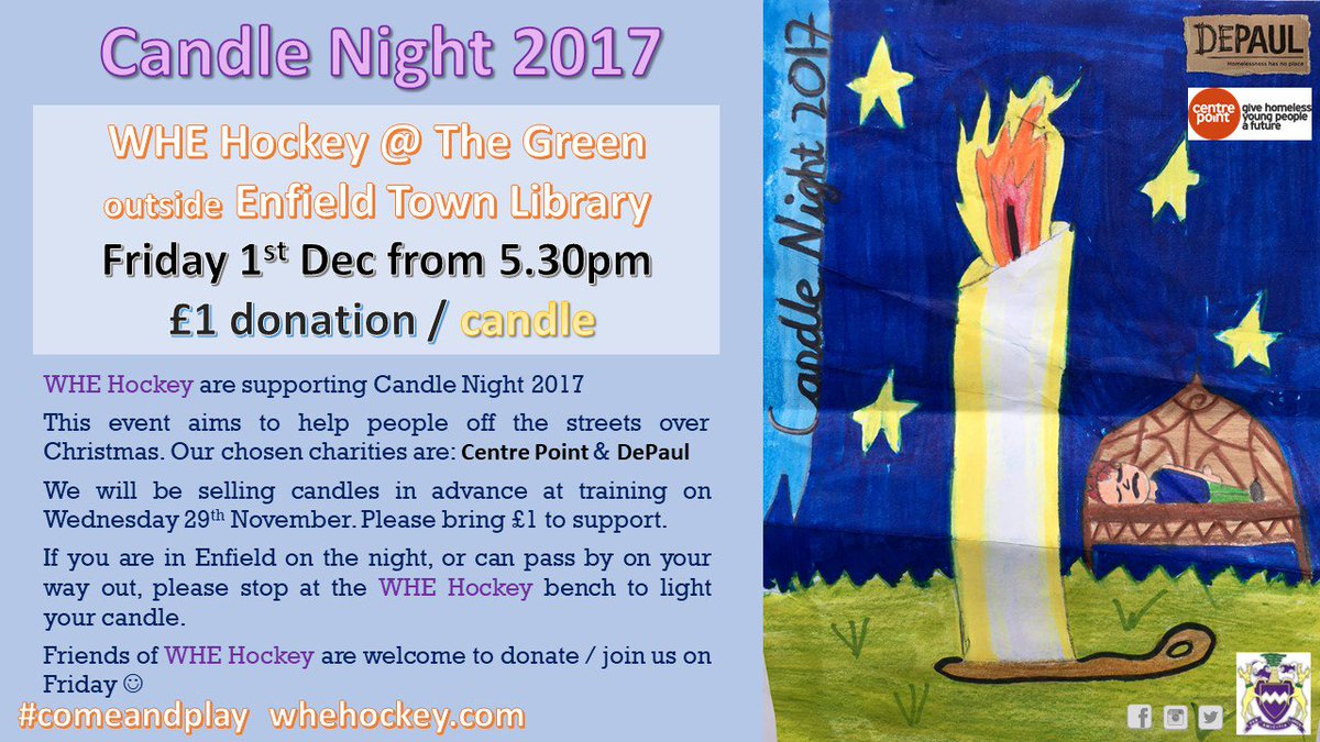 WHEHockey's tweet photo. Join @WHandEHockey for @Candlenight2017, outside Enfield Town Library, this Friday 1st December from 5:30pm.Donate £1 to light a candle https://t.co/1Ub2bKeglo