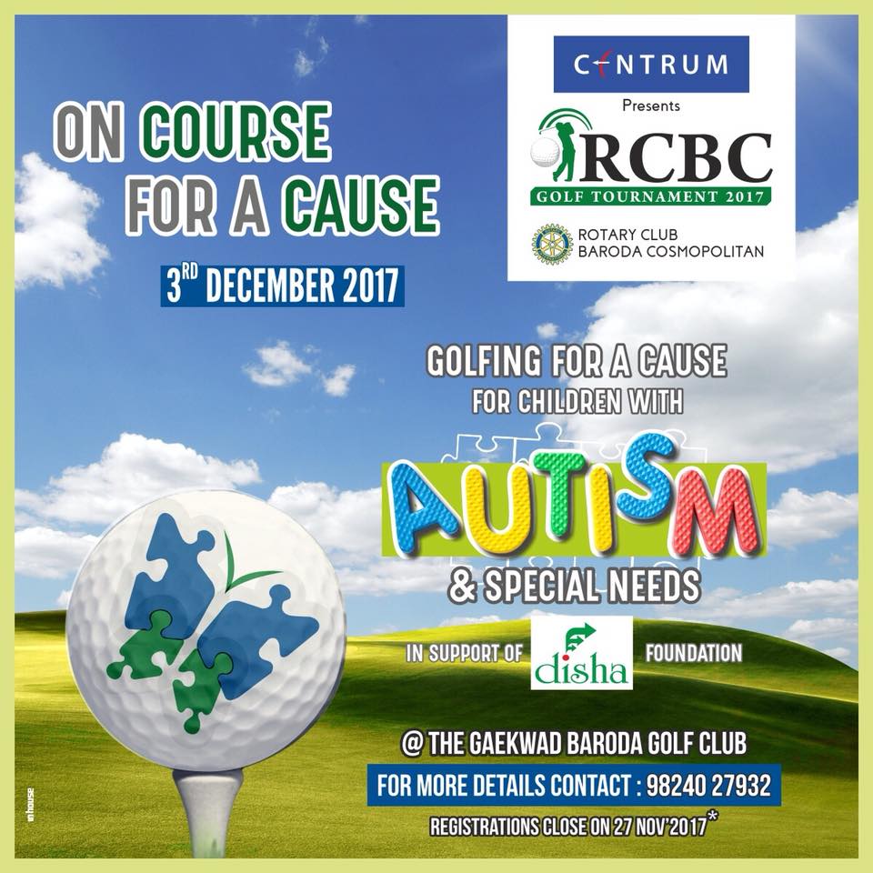 CentrumIndia's tweet photo. We are happy to partner with the #RotaryClubofBarodaCosmopolitan for the #OnCourseforACause Golf tournament on 3rd December 2017. #Autism #SpecialNeeds https://t.co/JcuSuXFBUR