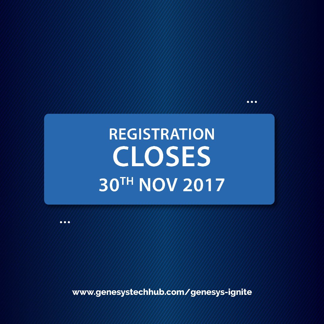 genesystechhub's tweet photo. Just three days before the end of registrations. You have a chance to make it. Apply now... #weAreGenesys 

#GenesysIgnite 

#ignite17

#iAmGenesys https://t.co/RKlOE4C9jR
