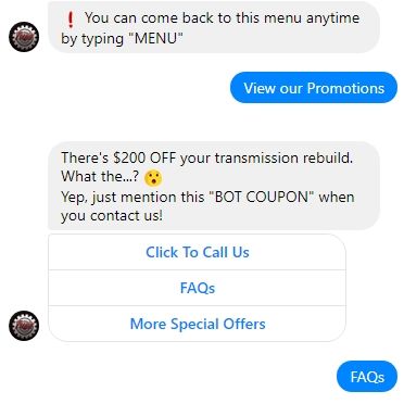 SequurdChatbots's tweet photo. New chatbot for our client is finished. If you ever will need a car repair in Charlotte, NC, this one could help! :)
https://t.co/CfsXSwPuoL https://t.co/8s7Qm54kBc