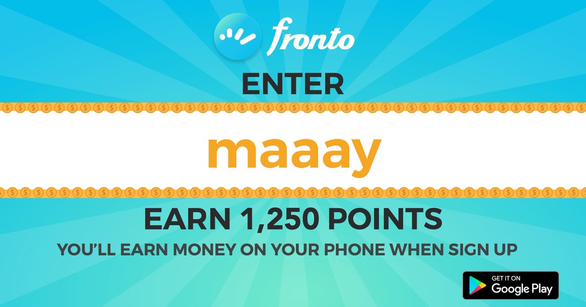 Join Fronto to earn money on your phone. Enter 'maaay' to start with bonus 1,250 Points. app.adjust.com/xenp4i #rewardapp #makemoney
